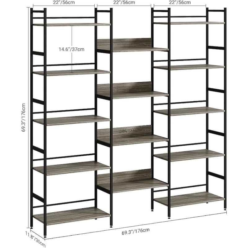 5 Tier Bookshelf, Standing Bookcase with 14 Open Display Shelves - N/A