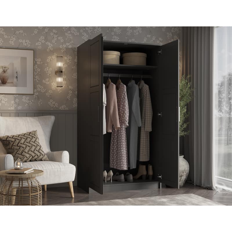 Palace Imports 100% Solid Wood 2-Door Urban Wardrobe Armoire with Solid and Mirrored Doors