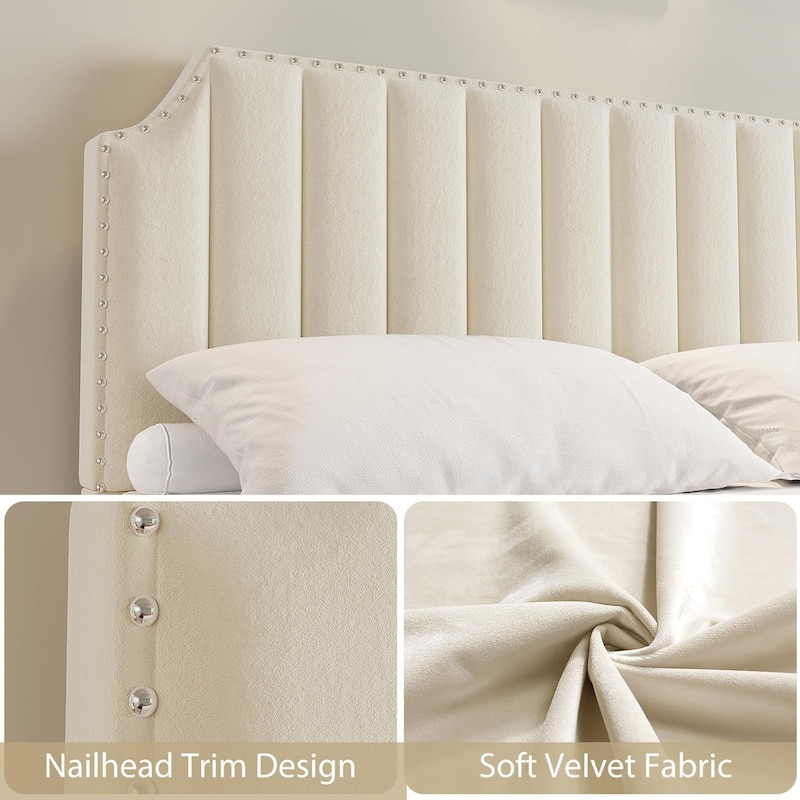 Bed Frame with 50.2" Headboard, Upholstered Platform