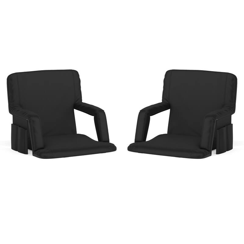 2 Pack Reclining Backpack Padded Stadium Chairs-Armrests & Storge Pockets - Black