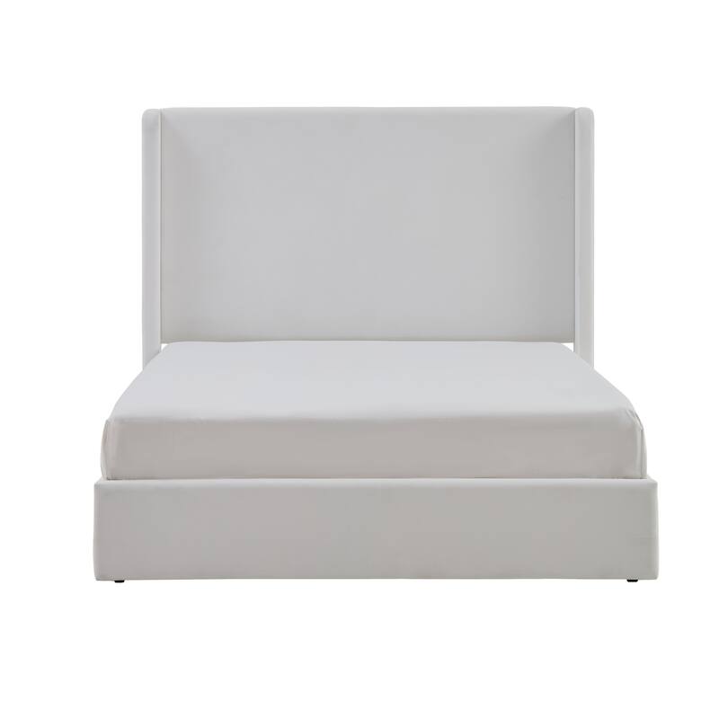 Upholstered Wingback Bed / Upholstered Platform Bed Frame / 52.3" High Headboard / Simplicity/ No Box Spring Needed/ King