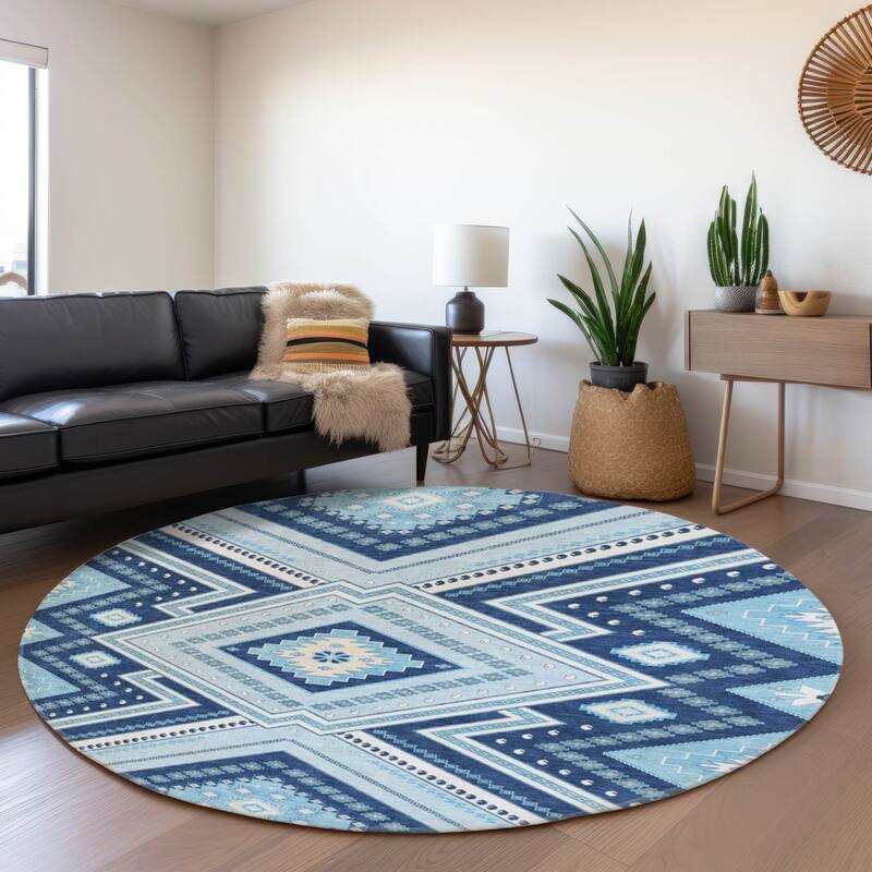 Premium Washable Super Soft Boho Global Mayfield Rug - Navy - 8' x 8'