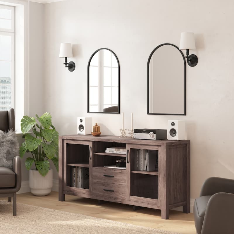 Engineered Wood Buffet Sideboard Storage Cabinet w/ 2 Drawers, Doors - 59"W x 16.5"D x 29.75"H
