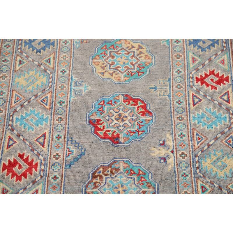 All-Over Gray Kazak Oriental Foyer Rug Hand-Knotted Wool Carpet - 2'8" x 4'1"