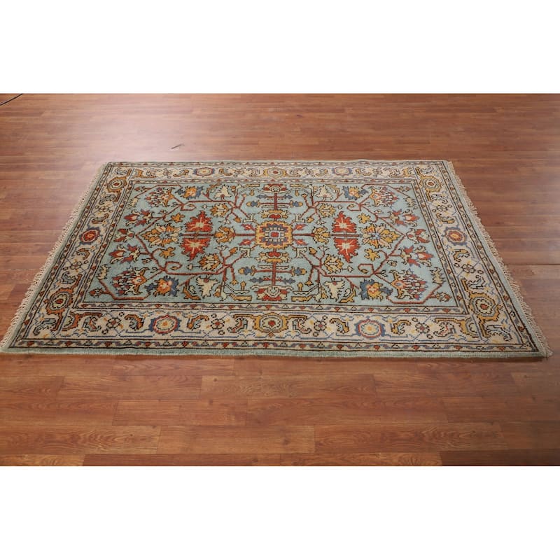 Blue Oushak Oriental Foyer Rug Hand-Knotted Wool Carpet - 4'0"x 6'0"