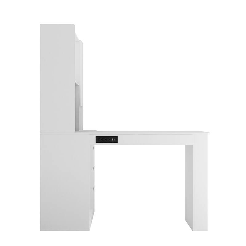 L Shaped Desk,Computer Desk w/Drawers,Bookshelf,LED Light,Corner Desk