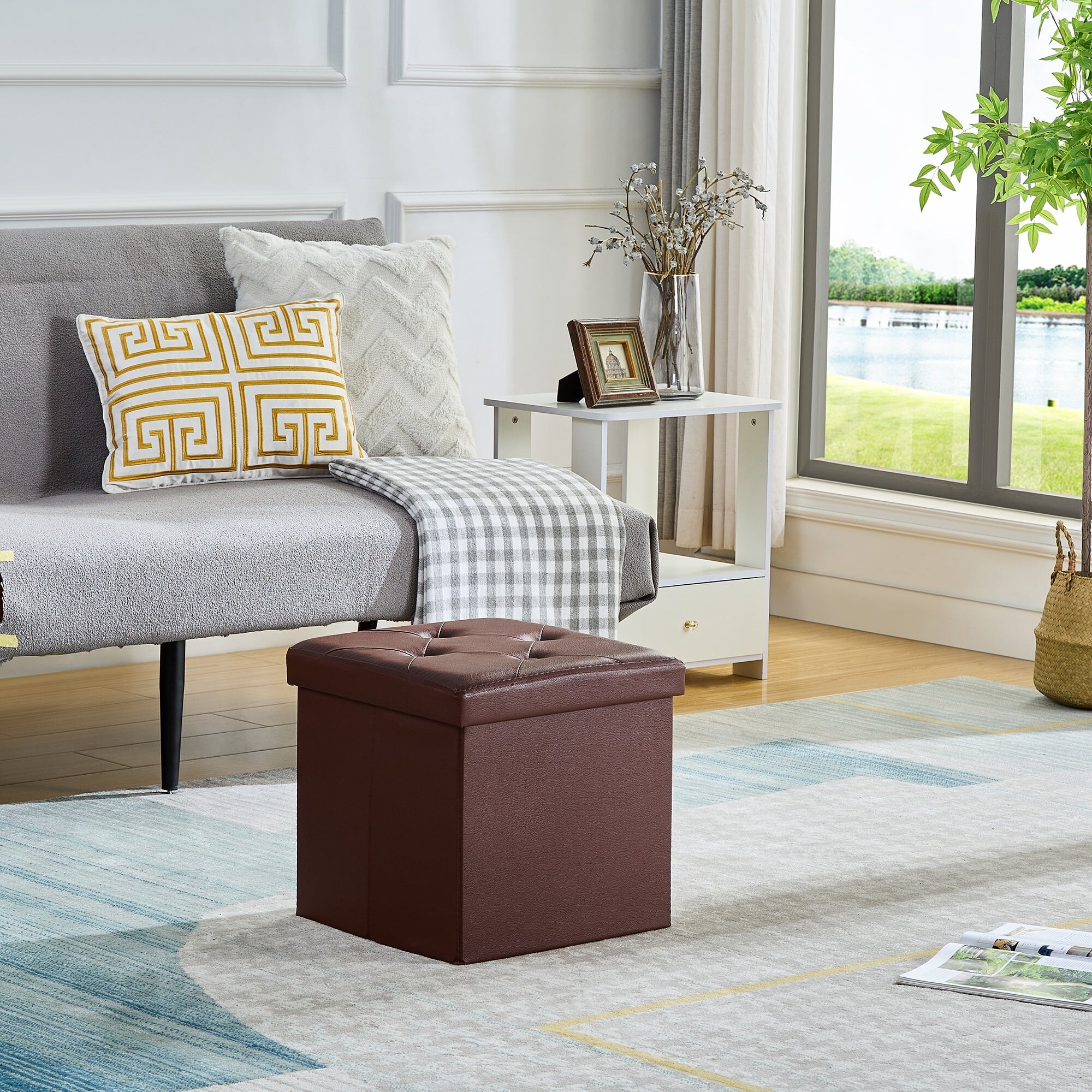 Folding storage sales ottoman with tray