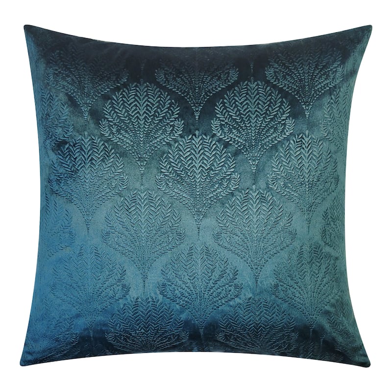 Edie At Home Embossed Velvet Fan Decorative Pillow 20x20 - Blue
