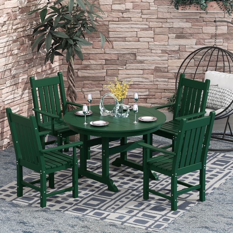Laguna Hdpe All Weather Outdoor Patio Dining Set with Round Table, Armchairs (5-Piece Set) - Dark Green