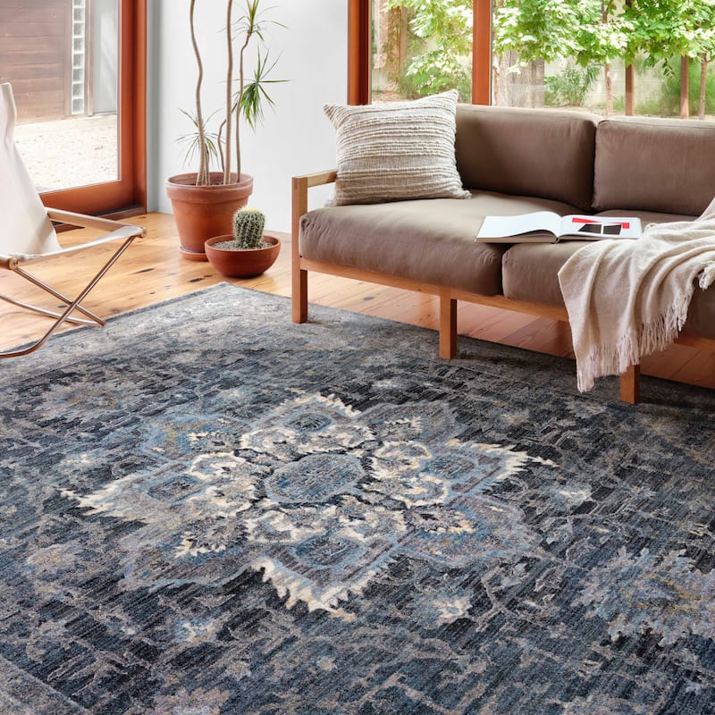 Alexander Home Hondo Boho Medallion Area Rug - 2' 7" x 8' - denim / grey - Runner