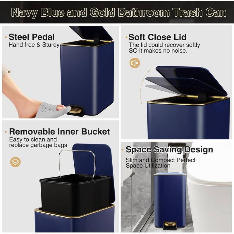 8-piece bathroom set with stainless steel trash can, toilet brush, toothbrush set, soap dispenser