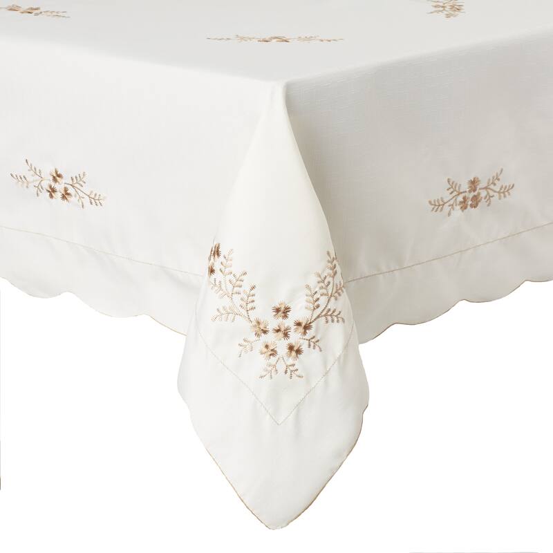 Violet Linen Blossom Embroidered Vintage Pattern Tablecloth