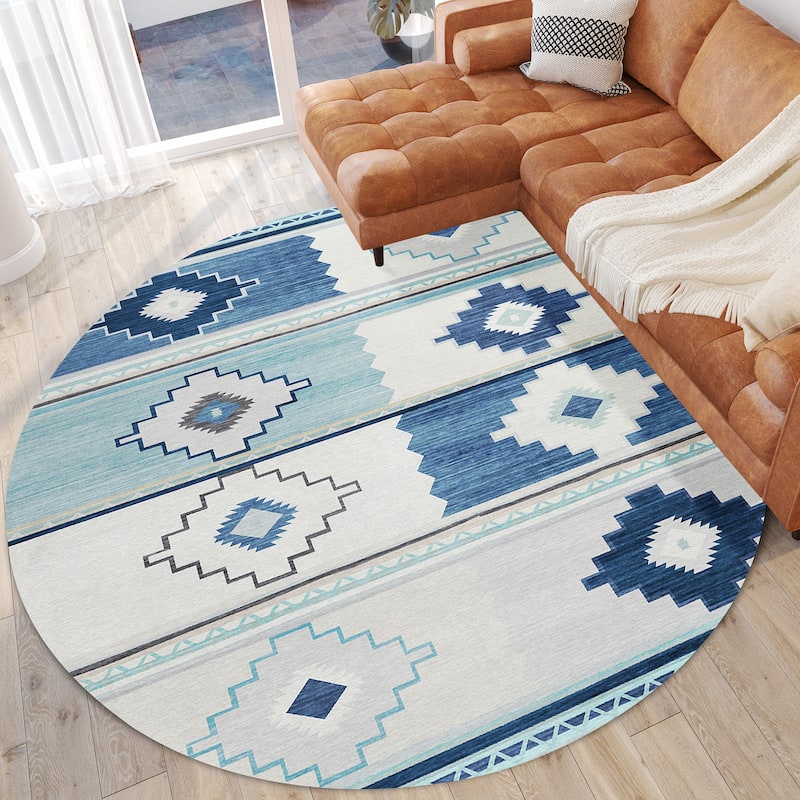Indoor/ Outdoor Sonora Boho Medallions Washable Rug - 8' x 8' - Blue