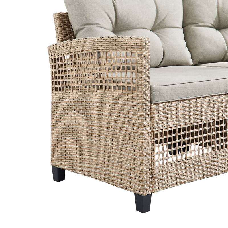 Corvus Fife 4-piece Outdoor Wicker Sectional Set with Round Glass Table