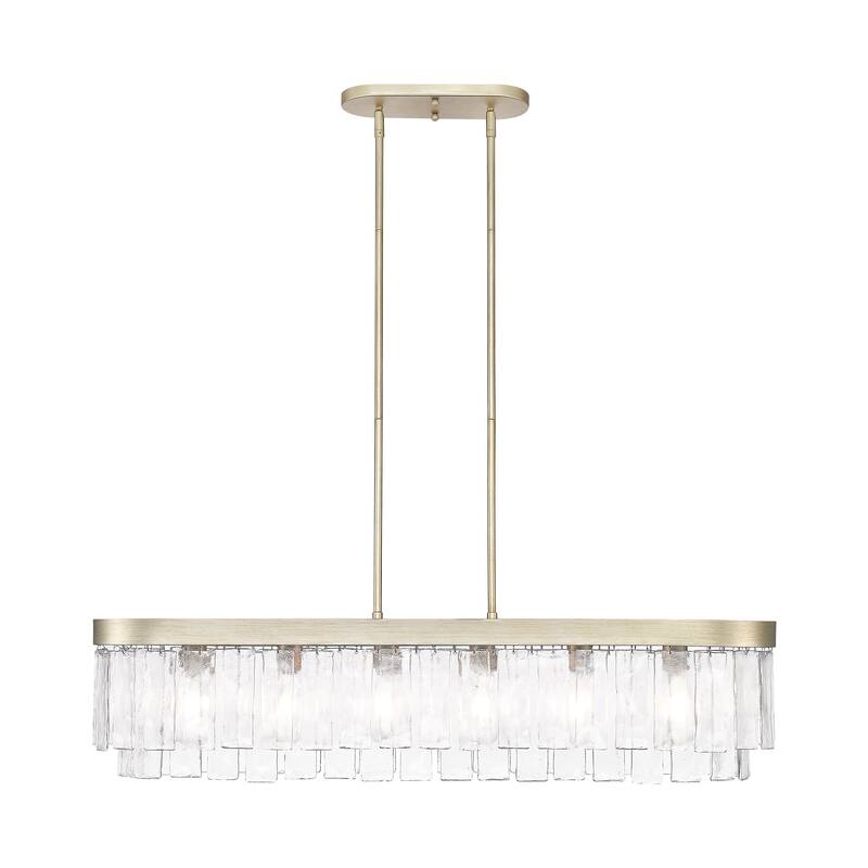 Ciara 6-Light Linear Pendant in White Gold with Hammered Water Glass