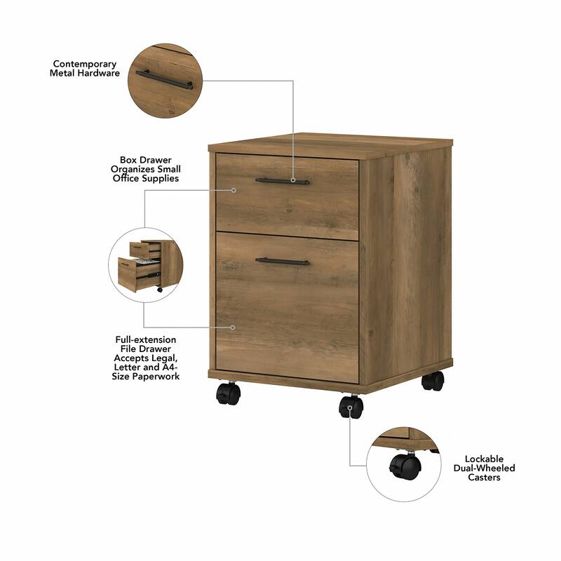 Key West 60W L Desk with File Cabinet and Bookcase by Bush Furniture