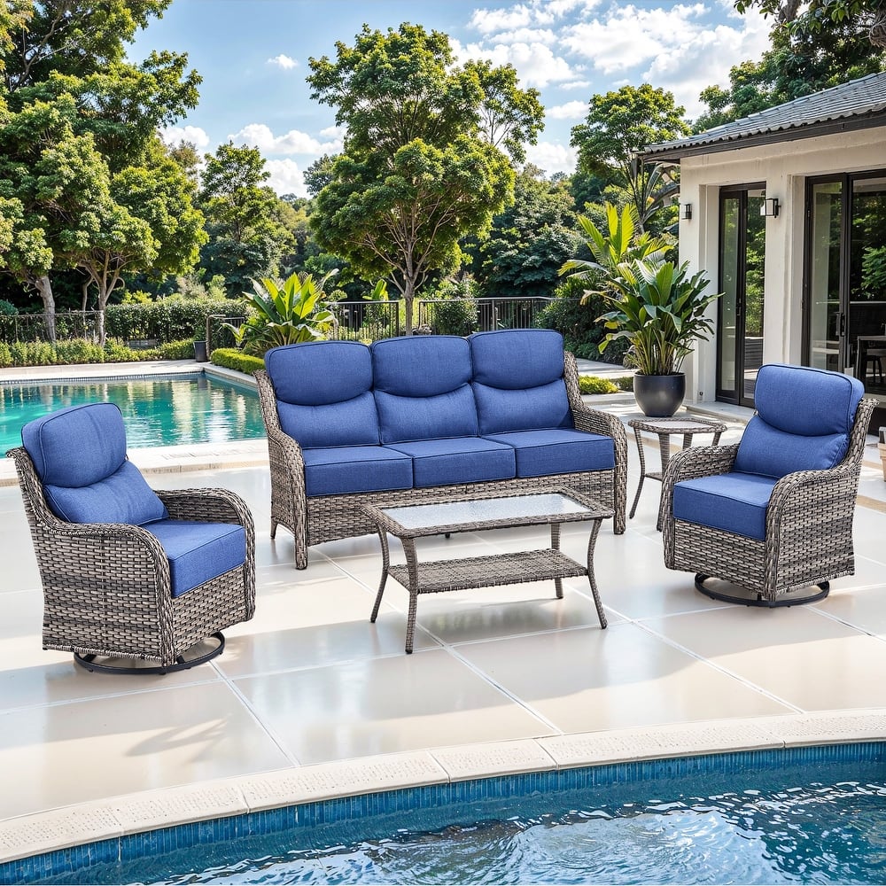Gymojoy 5-Piece Patio Furniture Set with Swivel Glider Chairs, 6-Inch Ultra-Plush Cushions & Water-Resistant Olefin Fabric
