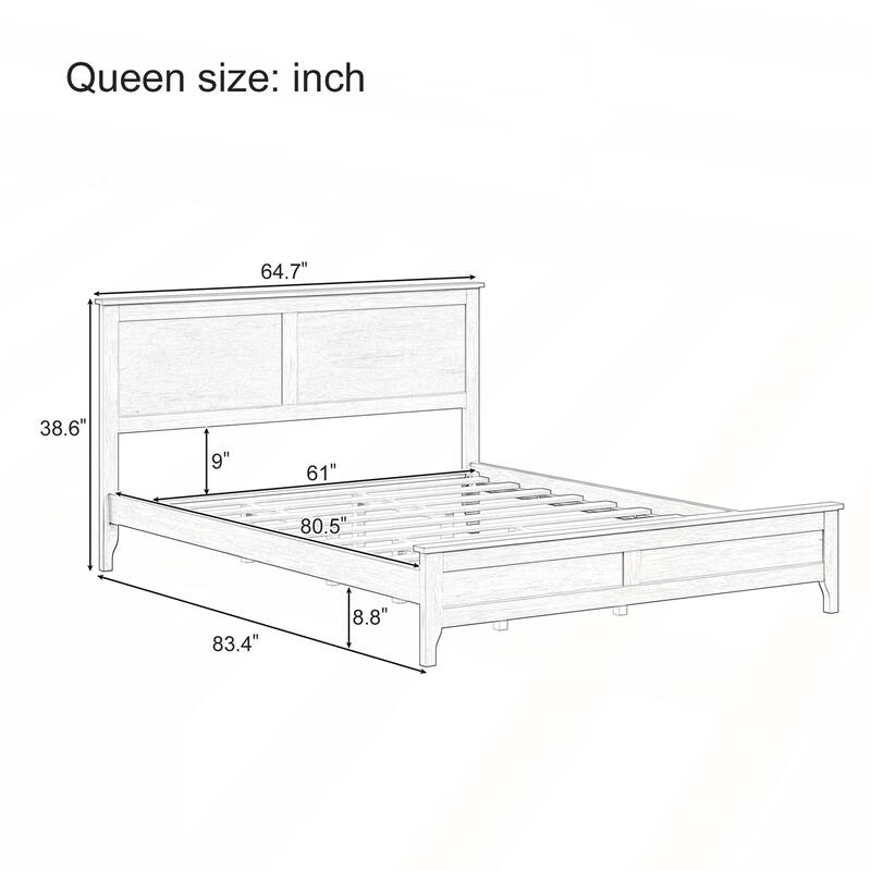 Modern Solid Wood Queen Size Platform Bed