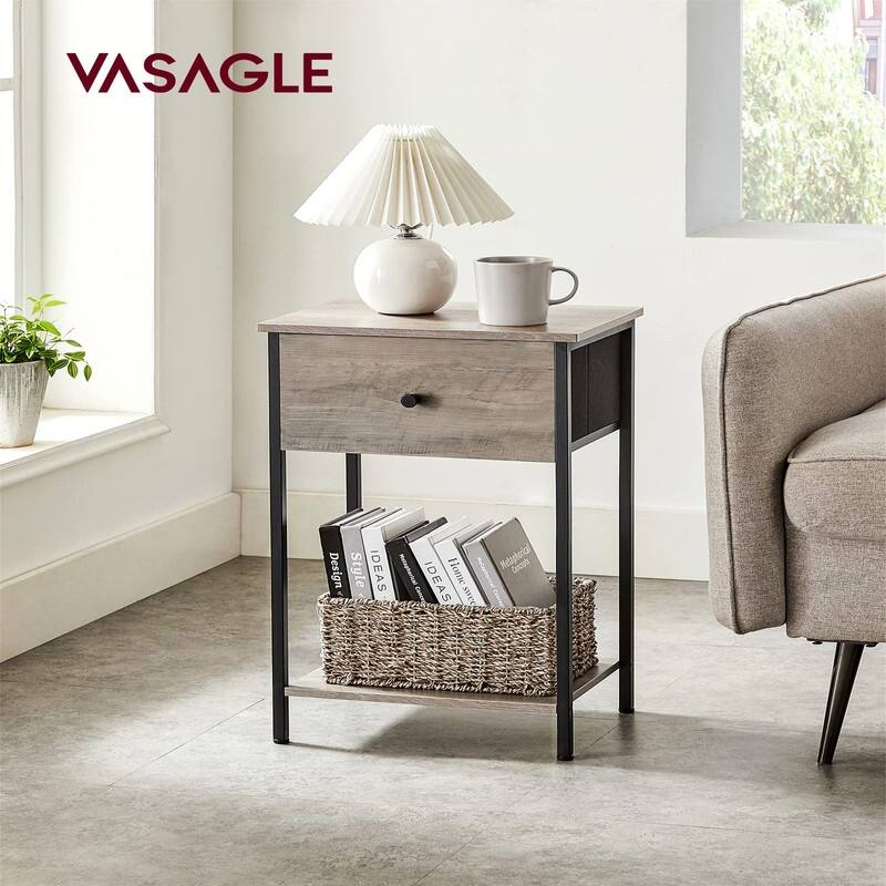 Nightstand, Side Table with Fabric Drawer