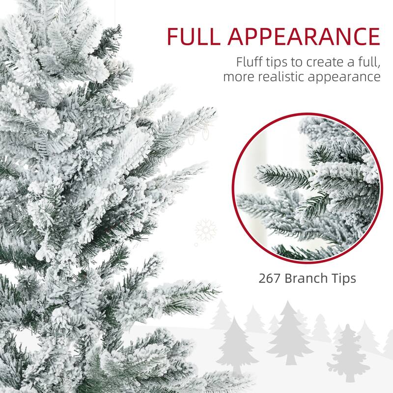 4.5 ft Green Snow Flocked Pencil Artificial Christmas Tree Indoor Slim Space Saving Design with 267 Tips and Sturdy Base