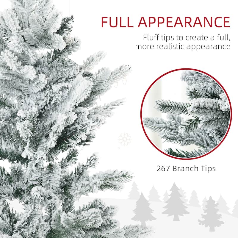 HOMCOM 4.5ft Tall Flocked Artificial Christmas Tree Holiday Décor with 267 Snow Branches,Green - 4.43 ft