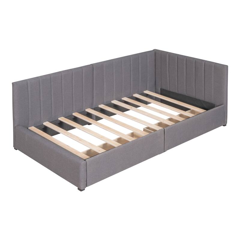 Twin Size Daybed with 2 Storage Drawers Sofa Bed Frame Wood Slat Support Semi-Closed Design Upholstered Daybed