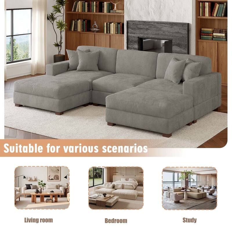 Oversized Chenille Modular Sectional Sofa Conversation Set with 2 Ottomans