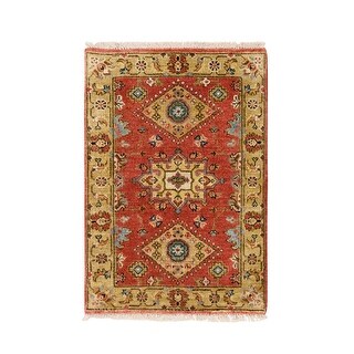 Shahbanu Rugs Red and Gold, Karajeh Design, with Geometric Medallions ...