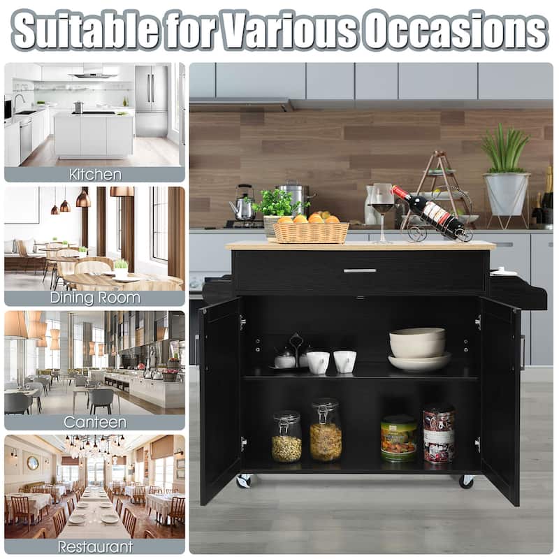 Costway Rolling Kitchen Island Cart Storage Cabinet w/ Towel & Spice