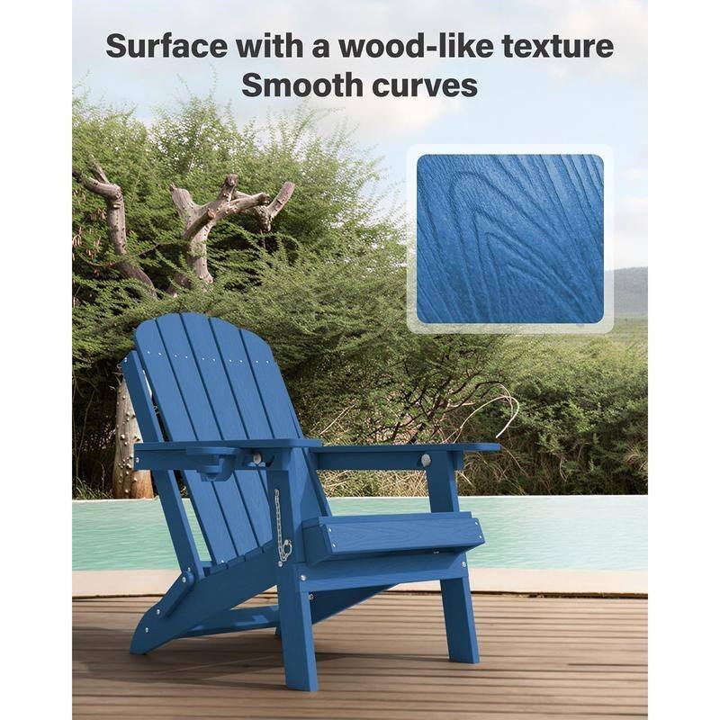 WINSOON Outdoor All-Weather HDPE Folding Adirondack Chair with Cup Holder & Adjustable Back Set of 4