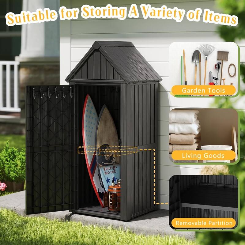 Storage Shed Outdoor Lockable, Resin Garden Tool Shed, Heavy-Duty Weather Resistant Cabinet for Patio, Backyard, or Garage