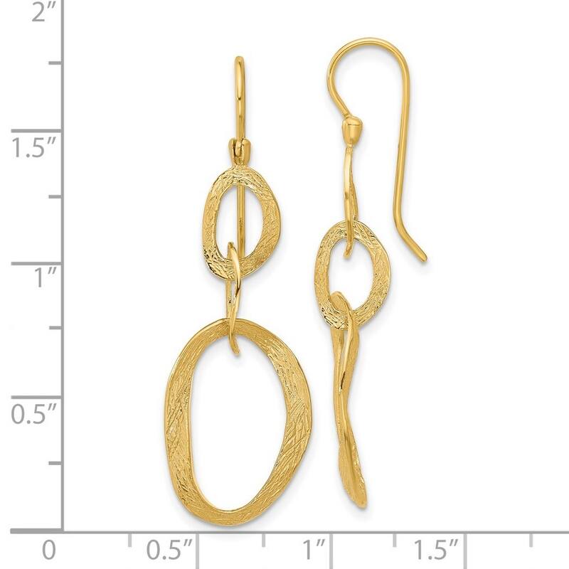 Curata 14k Yellow Gold Textured Oval Dangle Shepherd Hook Earrings - 45.1x16mm