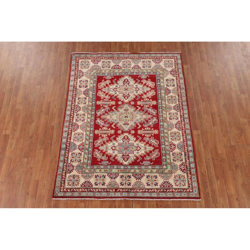 Red Kazak Oriental Area Rug Hand-Knotted Bedroom Wool Carpet - 5'1" x 6'8"