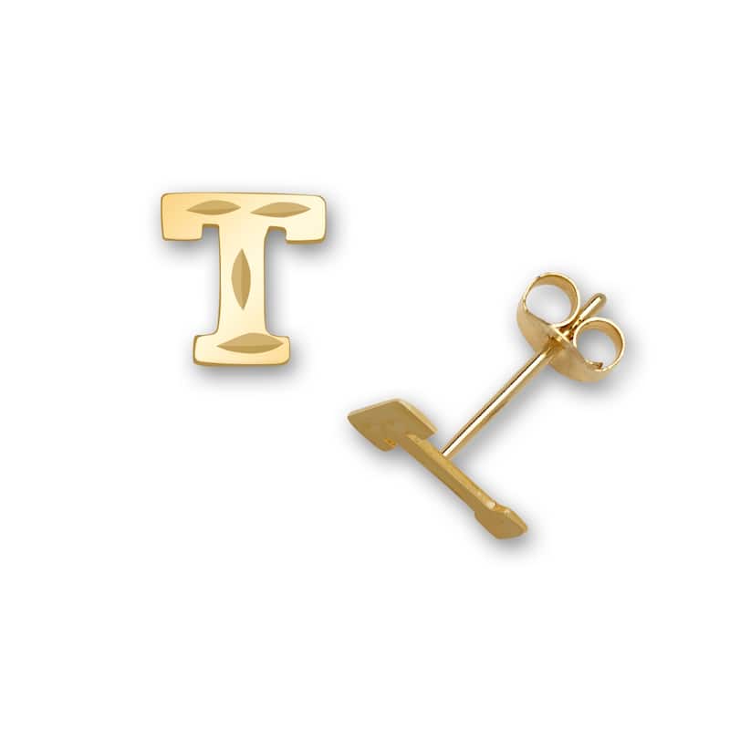 Curata Solid 14k Yellow Gold Diamond-cut Monogram Initial Pair Earrings - Orange - T