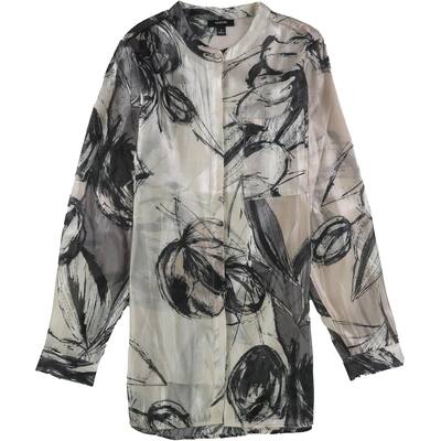 Alfani Womens Floral Button Up Shirt