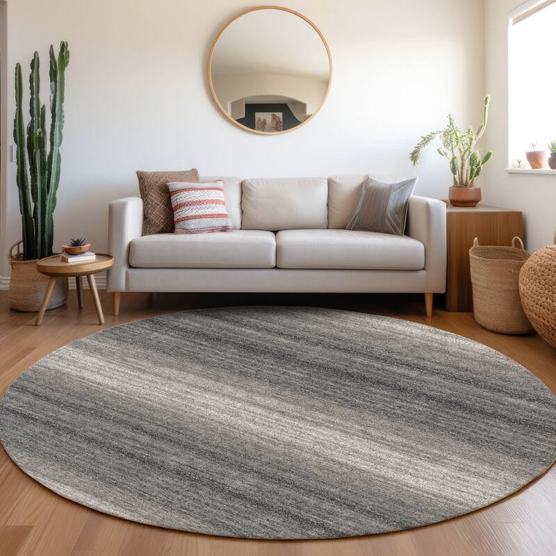 Machine Washable Indoor/ Outdoor Ombre Stripe Chantille Rug - Gray - 8' x 8'