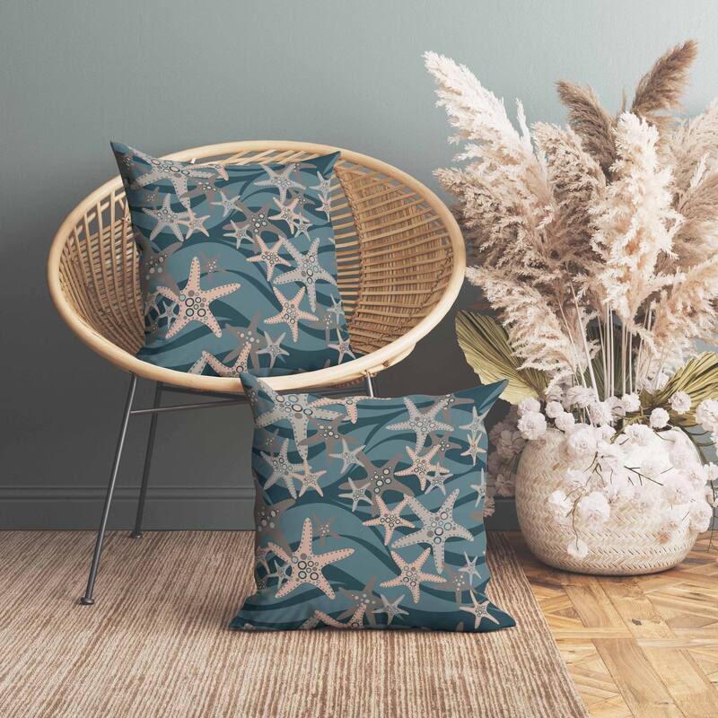 Starfish Sway Faux Suede Reversible Throw Pillow Teal and Gray