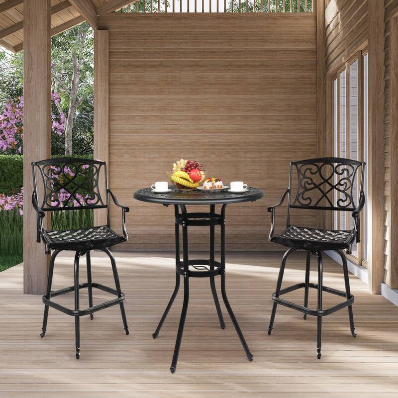 32" Bronze Aluminum Powder Coated Round Bar Table with 4 Legs Suitable for Indoor or Outdoor - 31.89”L x 31.89”W x 40.94"H