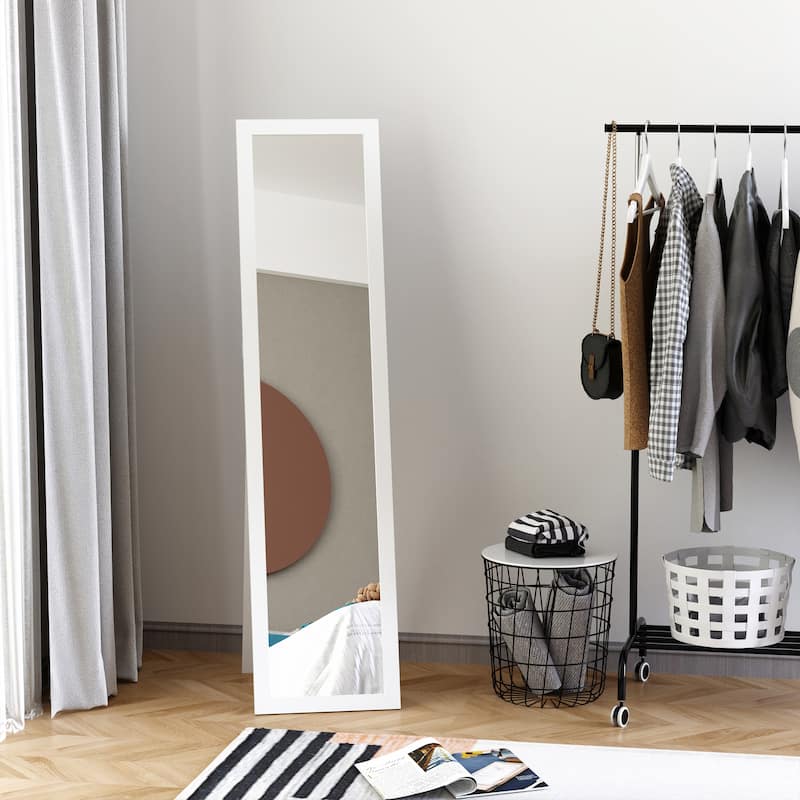 White MDF Full-Length Dressing Mirror, Freestanding or Wall-Mounted - 14.5" W x 14.5" D x 60.75" H - White