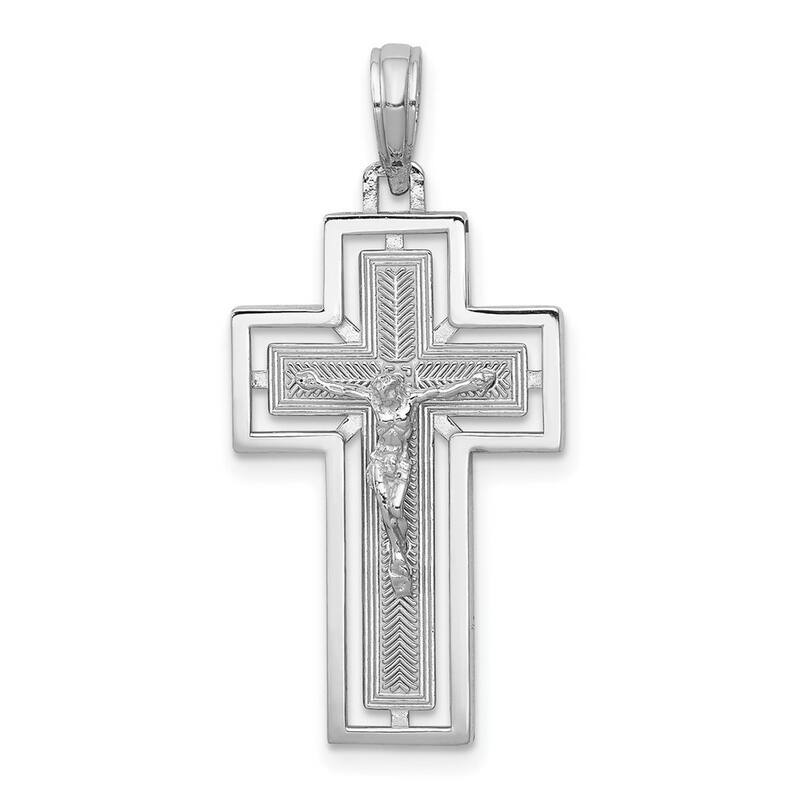 Curata 14k Yellow or White Gold Textured Crucifix Framed Cross Necklace 15mm x 31.4mm