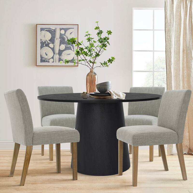 Round 46" Pedestal Dining Table Set with Upholstered Chairs for 4