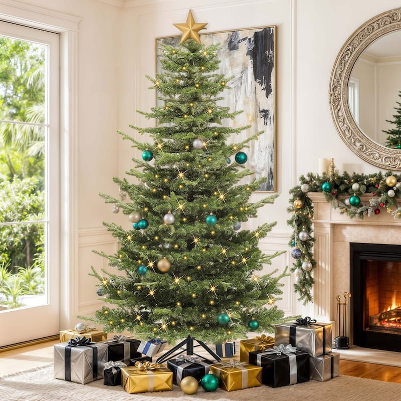 7.5ft Pre-Lit Flocked Artificial Christmas Tree with Glittering Diamond Accents & Multi-Color Lights