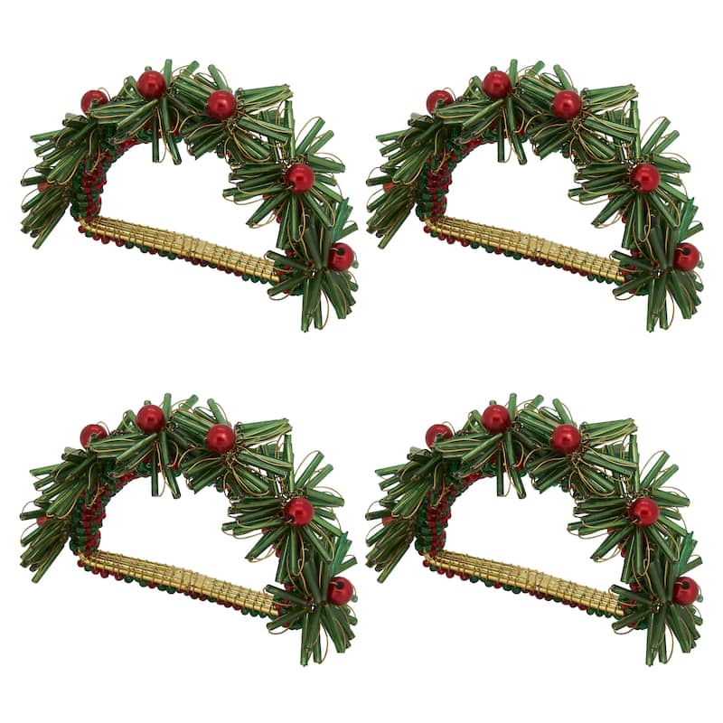 Napkin Rings With Beaded Flowers Design (Set of 4)
