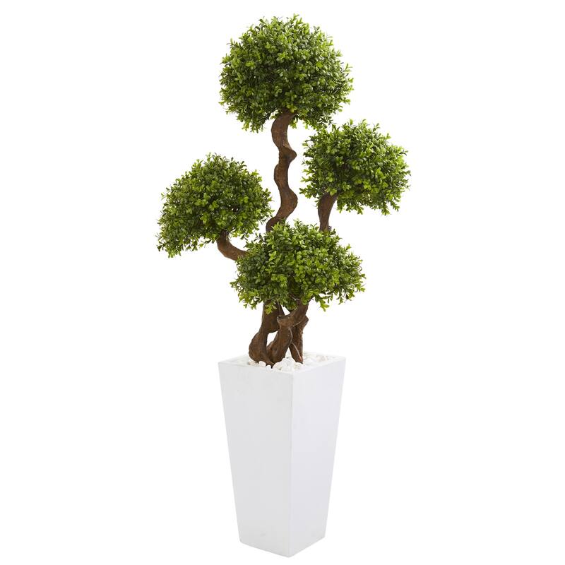 Artificial Topiary Tree with Planter - 55" Indoor Outdoor Decorative Greenery - Green