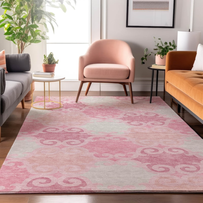 Premium Washable Super Soft Ornate Scroll Mayfield Rug - Pink - 5' x 7'6"