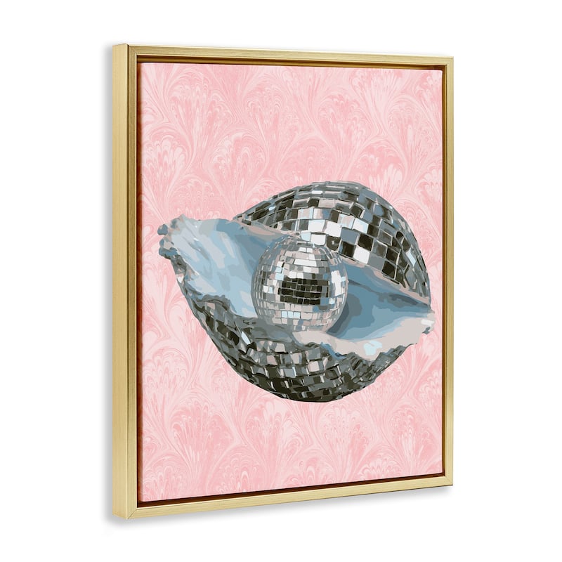 Stupell Disco Oyster on Pink Framed Floater Canvas Wall Art Design By Lil' Rue