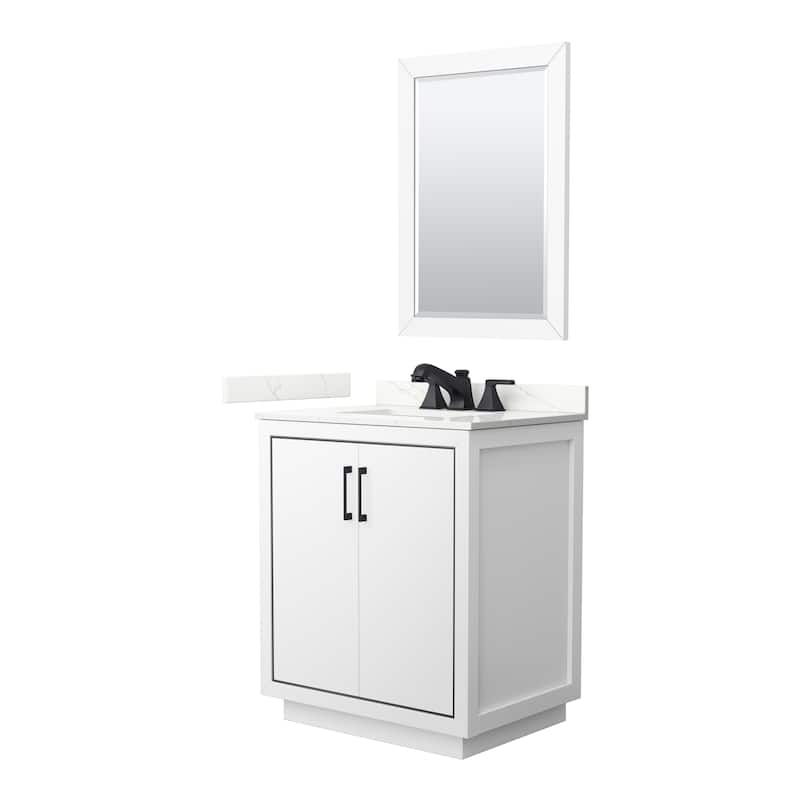 Icon 30-inch Single Vanity, Quartz Top, 24-inch Mirror - White, Black Trim, Giotto Quartz Top