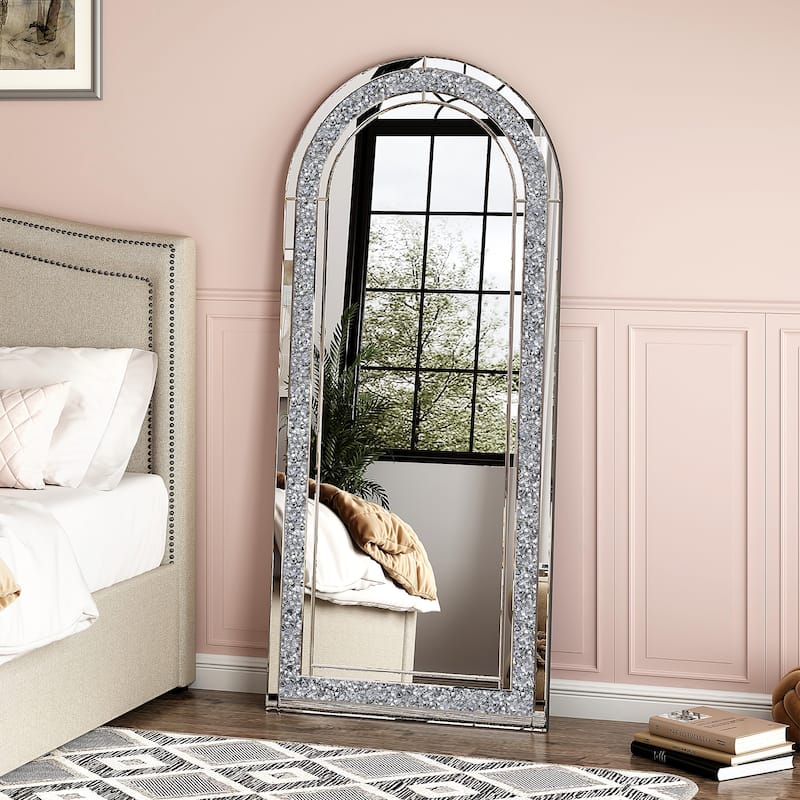 Arched Full Length Floor Mirror Diamond Accent Full Body Mirror