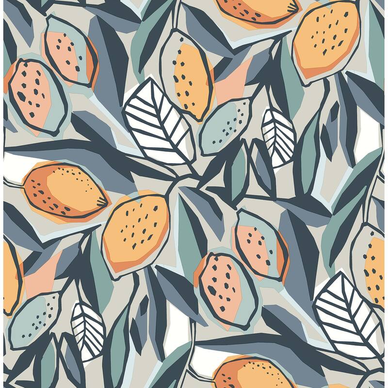 A-Street Prints Meyer Teal Citrus Wallpaper