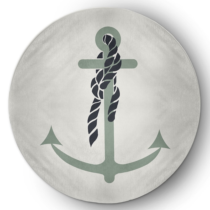 Anchor and Rope Nautical Indoor/Outdoor Rug - Sage - 5' Round
